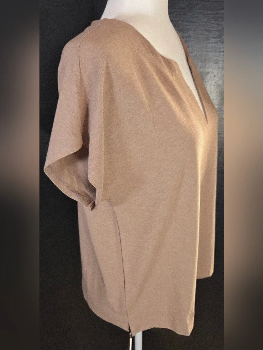 NWT Sigrid Olsen Taupe Split V-Neck Blouse Size M Cotton Tencel Eco Luxury Top - Picture 7 of 13